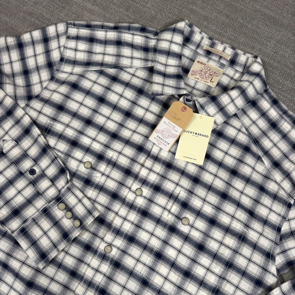Lucky Brand Mens Plaid Western Snap Shirt Classic Fit Large NWT